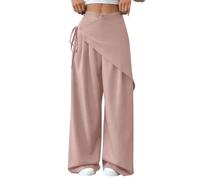 Wrap Wide Leg Pants for Women Asymmetrical Side Tie Palazzo Trousers (Pink,XL)