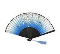 Wrapables - Abanico Plegable de Mano de Seda con Borla y Funda Protectora, diseño de Flores de Cerezo, Color Azul