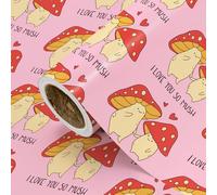 WRAPAHOLIC Divertido rollo de papel de regalo para el día de San Valentín, mini rollo, 17 pulgadas x 16.5 pies, diseño Sweet Mushroom and I Love You So Mucho, perfecto para fiestas, celebraciones