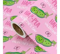 WRAPAHOLIC Divertido rollo de papel de regalo para el día de San Valentín, mini rollo, 17 pulgadas x 16.5 pies, diseño de guisantes en una cápsula y Hap-Pea, perfecto para fiestas, celebraciones