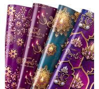 WRAPAHOLIC Diwali - Hoja de papel de regalo, 12 hojas de diseño Happy Diwali el festival de luces, plegadas para vacaciones, celebración de fiestas, 19.7 x 27.5 pulgadas por hoja