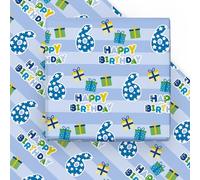WRAPAHOLIC Hoja de papel de regalo de 6º cumpleaños, 6 hojas azules de feliz cumpleaños con diseño de caja de regalo, plegadas para cumpleaños, fiestas, baby showers, 19.7 x 27.5 pulgadas por hoja