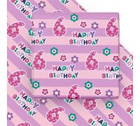 WRAPAHOLIC Hoja de papel de regalo de 6º cumpleaños - 6 hojas de feliz cumpleaños rosa con diseño floral plegado plano para cumpleaños, fiestas, baby showers - 19.7 pulgadas x 27.5 pulgadas por hoja