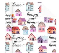 WRAPAHOLIC New Home - Rollo de papel de regalo, mini rollo, 17 pulgadas x 16.5 pies, letras Happy New Home con diseño colorido de casa, perfecto para reubicación, fiesta, vacaciones