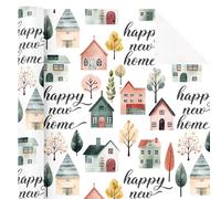 WRAPAHOLIC Nuevo rollo de papel de regalo para el hogar, mini rollo, 17 pulgadas x 16.5 pies, letras Happy New Home con diseño colorido de casa y árbol, perfecto para reubicación, fiesta, vacaciones