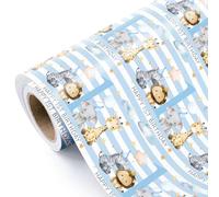 WRAPAHOLIC Papel de regalo de primer cumpleaños para bebé, mini rollo, 17 pulgadas x 16.5 pies, adorable papel de regalo de animales de la selva, color azul bebé, perfecto para cumpleaños de niños y
