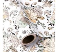WRAPAHOLIC Papel de regalo floral - Mini rollo - 17 pulgadas x 33 pies - Estampado floral vintage en papel perlado blanco para bodas, cumpleaños, día de la madre, fiesta
