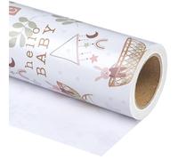 WRAPAHOLIC Papel de regalo jumbo para baby shower, 30 pulgadas x 33 pies, diseño de Hello Baby and Rabbit en moisés para baby shower neutro, cumpleaños de niños y niñas