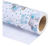 WRAPAHOLIC Papel de regalo jumbo para bebé, 30 pulgadas x 33 pies, adorable diseño de elefante azul para baby shower, fiesta, vacaciones