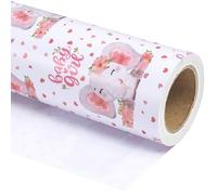 WRAPAHOLIC Papel de regalo jumbo para niña, rollo jumbo de 30 pulgadas x 100 pies, adorable diseño de elefante rosa para baby shower, fiesta, vacaciones