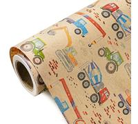 WRAPAHOLIC Papel de regalo Kraft para construcción, mini rollo, 17 pulgadas x 16.5 pies, grúas excavadoras, mezcladoras de cemento, papel de regalo para niños, cumpleaños de niños, baby shower