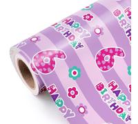 WRAPAHOLIC Papel de regalo para cumpleaños número 6, mini rollo, 17 pulgadas x 33 pies, feliz cumpleaños rosa con diseño floral para cumpleaños, fiestas, vacaciones
