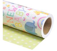 WRAPAHOLIC Papel de regalo reversible - 30 pulgadas x 100 pies Jumbo Roll Animals & New Baby Design