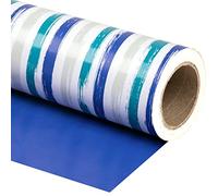 WRAPAHOLIC Papel de regalo reversible - Mini rollo - 17 pulgadas x 33 pies - Líneas azules y gris marino sólido diseño para cumpleaños, vacaciones, boda, baby shower