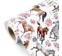 WRAPAHOLIC Rollo de papel de regalo de caballo - Mini rollo - 17 pulgadas x 16.5 pies - Papel de regalo de caballo y flores para fiesta de Derby de Kentucky, carreras de caballos, cumpleaños