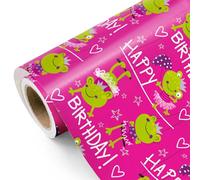 WRAPAHOLIC Rollo de papel de regalo de cumpleaños - Mini rollo - 17 pulgadas x 9.8 pies - Diseño de princesa rana feliz cumpleaños, perfecto para cumpleaños de niñas, fiestas, vacaciones