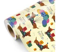 WRAPAHOLIC Rollo de papel de regalo de cumpleaños para perro, mini rollo, 17 pulgadas x 9.8 pies, cachorro de cumpleaños amarillo, perfecto para cumpleaños, fiestas, vacaciones