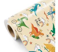 WRAPAHOLIC Rollo de papel de regalo de dinosaurio, mini rollo, 17 pulgadas x 33 pies, adorable diseño de dinosaurio, perfecto para cumpleaños de niños, baby shower, fiesta de dinosaurios