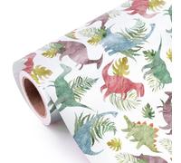 WRAPAHOLIC Rollo de papel de regalo de dinosaurio, mini rollo, 17 pulgadas x 9.8 pies, diseño de dinosaurios y plantas, perfecto para cumpleaños de niñas, niños, baby shower, fiesta, vacaciones