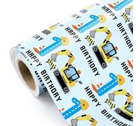 WRAPAHOLIC Rollo de papel de regalo de primer cumpleaños, mini rollo, 17 pulgadas x 16.5 pies, adorable papel de regalo de construcción perfecto para cumpleaños de niños, baby shower