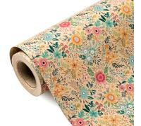 WRAPAHOLIC Rollo de papel de regalo floral de estraza, mini rollo, 17 pulgadas x 9.8 pies, diseño de flores de jardín de primavera y verano, perfecto para bodas, despedidas de soltera, cumpleaños