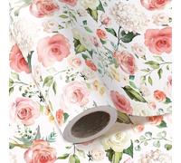 WRAPAHOLIC Rollo de papel de regalo floral - Mini rollo - 17 pulgadas x 16.5 pies - Diseño floral rosa perfecto para bodas, cumpleaños, despedidas de soltera, fiestas de té