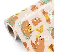 WRAPAHOLIC Rollo de papel de regalo Honey Bear - Mini rollo - 17 pulgadas x 16.5 pies - Adorable diseño de oso de miel y ardilla, perfecto para cumpleaños de niños, baby shower