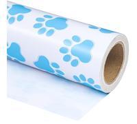 WRAPAHOLIC Rollo de papel de regalo, mini rollo, 17 pulgadas x 33 pies, diseño de pata de perro azul, perfecto para fiesta de cumpleaños de cachorros, cumpleaños de amantes de los perros, baby shower