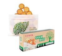 WRAPOK Bolsas de aperitivos 100% compostables pequeñas biodegradables para congelador, bolsa de almacenamiento para galletas, galletas, 50 unidades, 6.3 x 3.9 pulgadas
