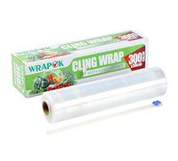 WRAPOK Cling Film Catering Cocina Plástico Sellado de alimentos Envoltura con dispensador, Servicio de comidas Herramientas de cocina para cocina, 300 mm x 300 m