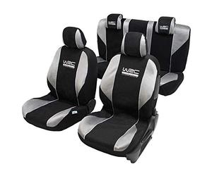 WRC 007339 Rally - Fundas universales para Asientos Delanteros y Traseros de Coche (4 Piezas), Color Negro y Plateado