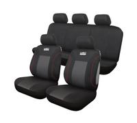 WRC Funda de asiento universal : 2 asientos (delanteros) + banqueta fraccionable (trasera) - Poliéster negro/rojo (Ref: 007590)