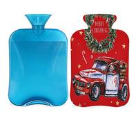 Wreath Cars - Botella de agua caliente de Navidad con funda esponjosa, bolsa de agua caliente de gran capacidad de 2 litros, bolsa de agua roja para noches acogedoras, alivio del dolor, espalda, cuello y hombros