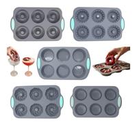 Wreath Ice Mold, Christmas Shaped Silicone Ice Cube Making Trays, Christmas Wreath Ice Mold, 6 Hole Silicone DIY Mold Suitable, Easy Release for Donuts Chocolate Ice Cream Cakes (Mix*5)