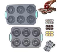 Wreath Ice Mold, Christmas Shaped Silicone Ice Cube Making Trays, Christmas Wreath Ice Mold, 6 Hole Silicone DIY Mold Suitable, Easy Release for Donuts Chocolate Ice Cream Cakes (B+E)
