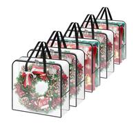 Wreath Storage Container | 5 Pieces Waterproof Clear Decorative Organizer With Handle, All-Purpose Holiday Christmas Decorations Wreaths Box,for Home Garage Outdoor Thanksgiving Easter