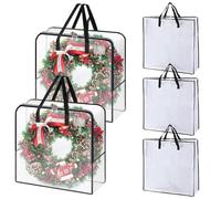 Wreath Storage Container - Clear Bags, Moving Bag For Wreaths, 5 Pieces Decoration Storage Containers, Decorative Organizer With Handle | Wreaths Box For Home Garage Outdoor Thanksgiving Easter