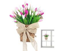 Wreaths for Front Door | Artificial Flowers with Basket Bow | Lifelike Spring Front Door Wreath,for Garden Yard Patio Porch Home Farmhouse Wall Entrance Holiday Party