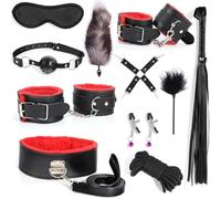 WreGmgg 11 Piezas De Cuero CinturóN Cadera Entrenador Conjunto De Fitness Interior, Equipado con LáTigo De Cuero Y Esposas - D5 (Red-1)