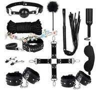 WreGmgg Conjunto De CombinacióN De Deportes Interiores De Cuero De 11 Piezas, Incluyendo Raqueta, Esposas Y Esposas - D4