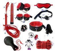 WreGmgg Conjunto De Nylon De 12 Piezas, Conjunto De Entrenamiento del Dormitorio con MáScara para Los Ojos del SueñO Y Palo De Pluma - D5 (Rojo)