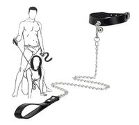 WreGmgg Cuello Ajustable De Cuero Negro con Cadena Gratuita, Ideal para Gimnasia, Regalo Original - H