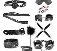 WreGmgg Juego Multifuncional De Cuero Suave De Fitness Interior Negro De 10 Piezas con Palo De Pluma, Regalo De Pareja - D