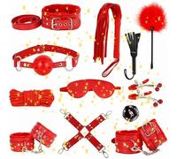 WreGmgg Nuevo Conjunto De 12 Piezas (4 Colores para Elegir) Conjunto De Cuero, Adecuado para El Entrenamiento del Dormitorio, con Palo De Pluma Y Esposas - D5 (Rojo)