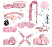 WreGmgg Set De Ejercicio De Estiramiento De Cuero De 12 Piezas, Nuevos Accesorios De Entrenamiento De Dormitorio De Cuero, con MáScara para Los Ojos del SueñO Y Palo De Pluma - D7 (Rosa)