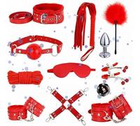 WreGmgg Set De Ejercicio De Estiramiento De Cuero De 12 Piezas, Nuevos Accesorios De Entrenamiento De Dormitorio De Cuero, con MáScara para Los Ojos del SueñO Y Palo De Pluma - D7 (Rojo)