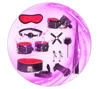 WreGmgg Set De Entrenamiento De Cuero Interior De 10 Piezas para El Entrenamiento De Resistencia, Equipado con Gafas De SueñO, Cuello, Palo De Pluma - D-1 (Rojo)