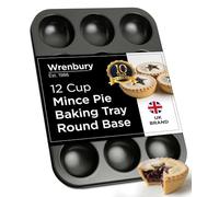 Wrenbury Bandeja para hornear de 12 tazas poco profundas, de acero al carbono antiadherente de grado comercial, apta para alimentos, fácil de limpiar, lata para panecillos