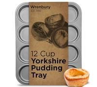 Wrenbury Bandeja para hornear pudín Yorkshire endurecido, 12 tazas, lata plateada poco profunda para pudín Yorkshire, ideal para sapos en el agujero y tartas de mermelada, antiadherente