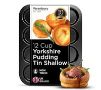 Wrenbury Bandeja para pudín Yorkshire de 12 tazas, poco profunda, antiadherente de acero al carbono de calibre pesado, ideal para pudines de Yorkshire más pequeños y sapos en el agujero